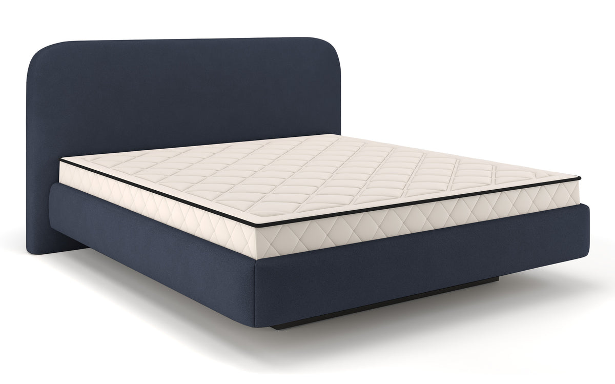 Lit tapissé 160x200 cm Nellado avec rangement et matelas en denim chenille