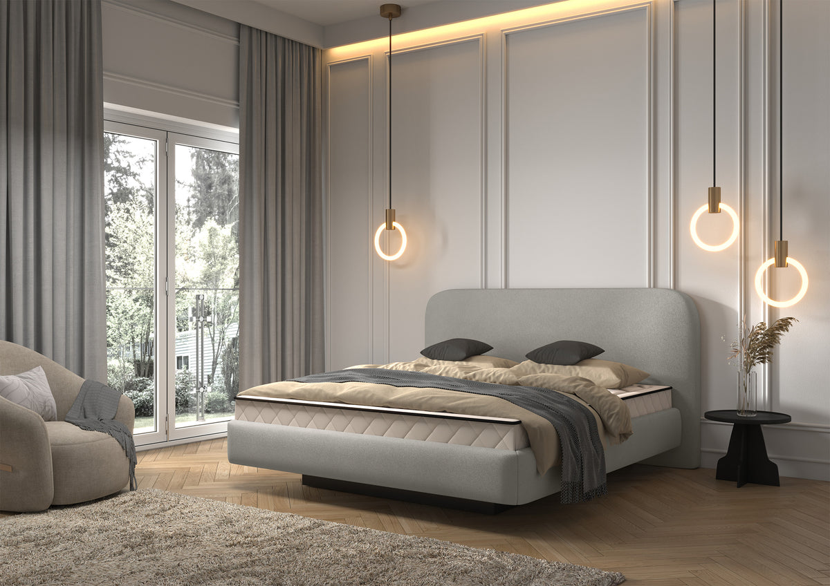 Lit tapissé 120x200 cm Nellado avec rangement, tissu chenille gris