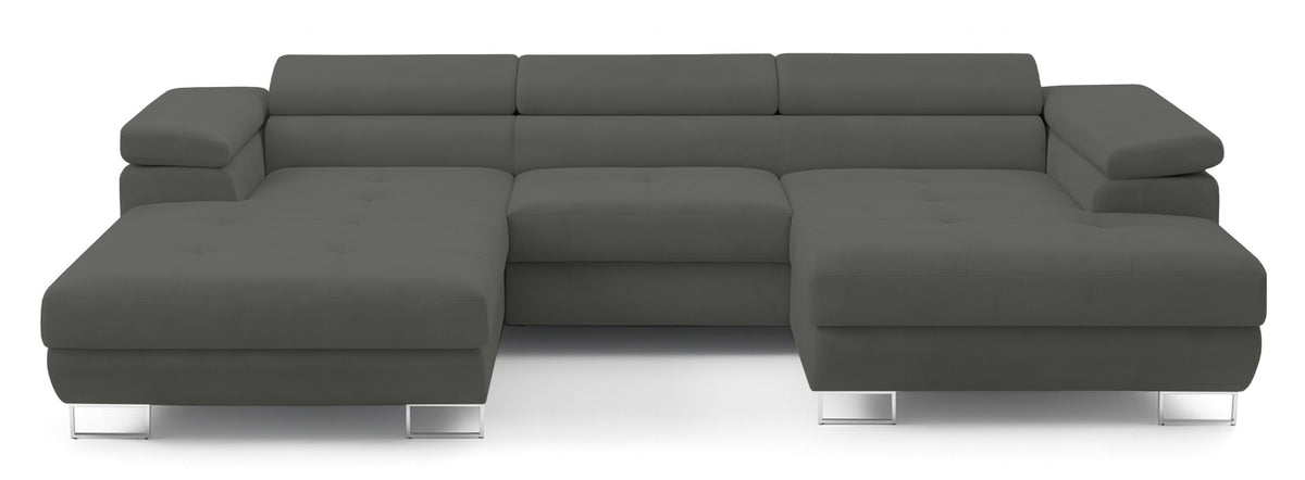 Canapé d'angle convertible Nollia en U, côté droit, avec têtes réglables et deux rangements, boucle gris foncé