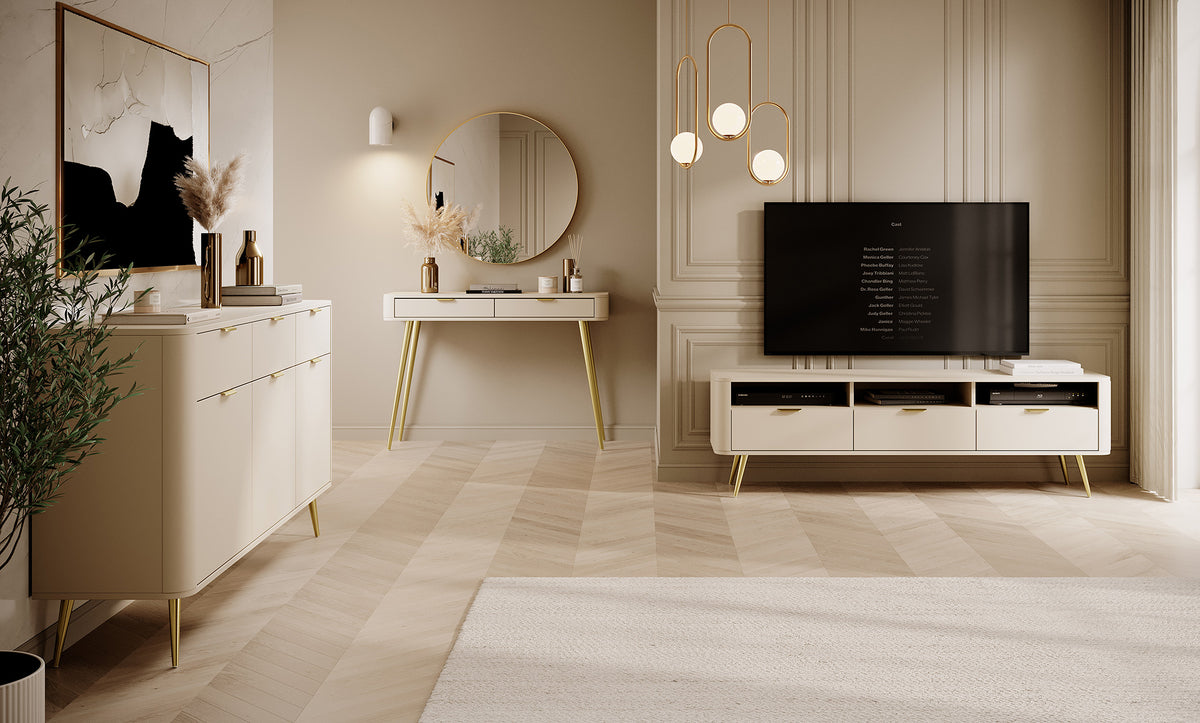 Commode trois portes Oval avec tiroirs 163,5 cm beige sable