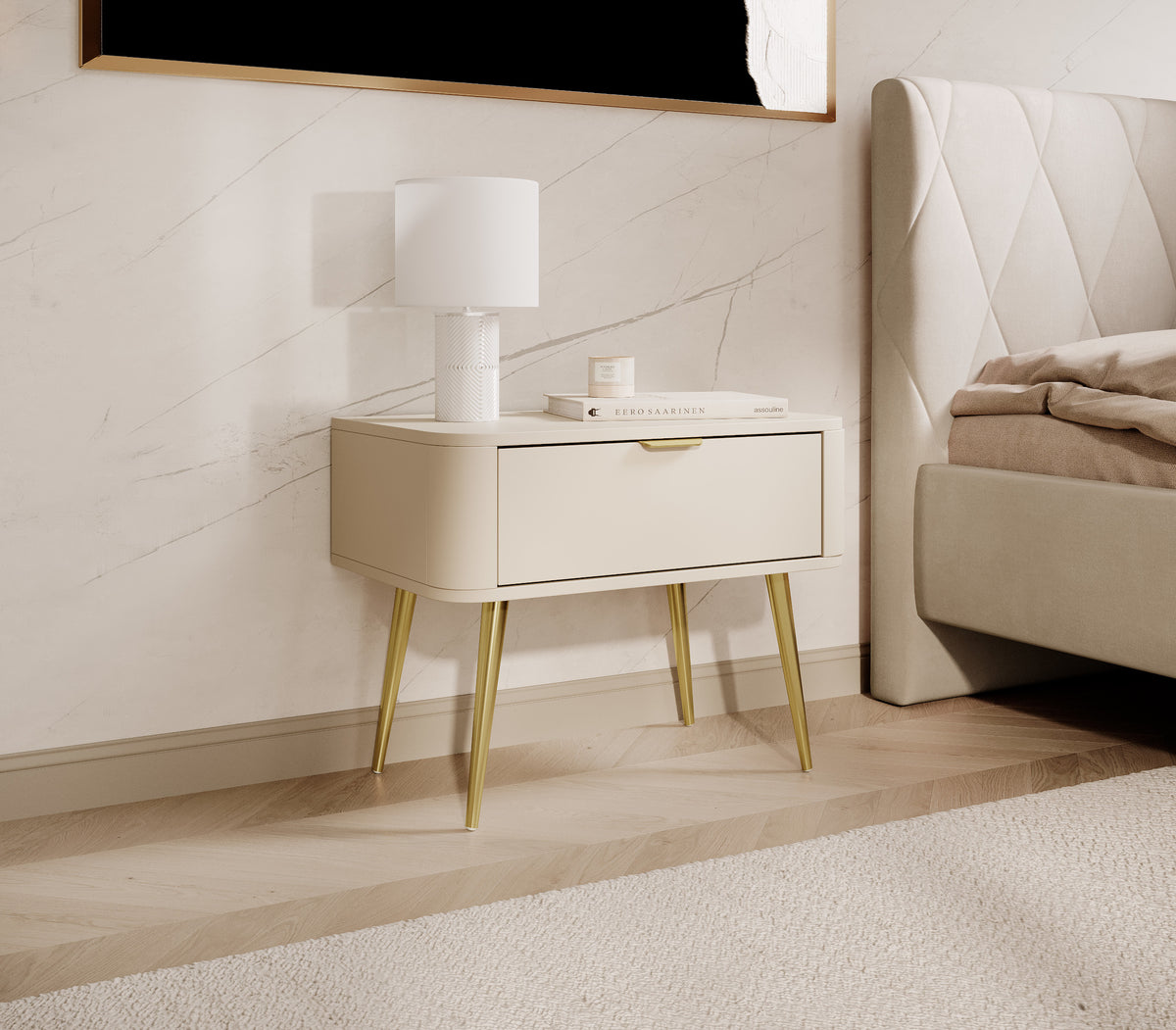 Table de chevet Oval avec tiroir 63 cm beige sable