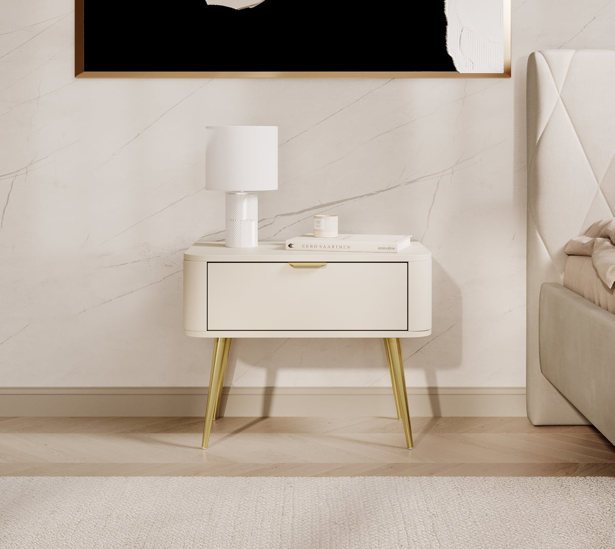 Table de chevet Oval avec tiroir 63 cm beige sable