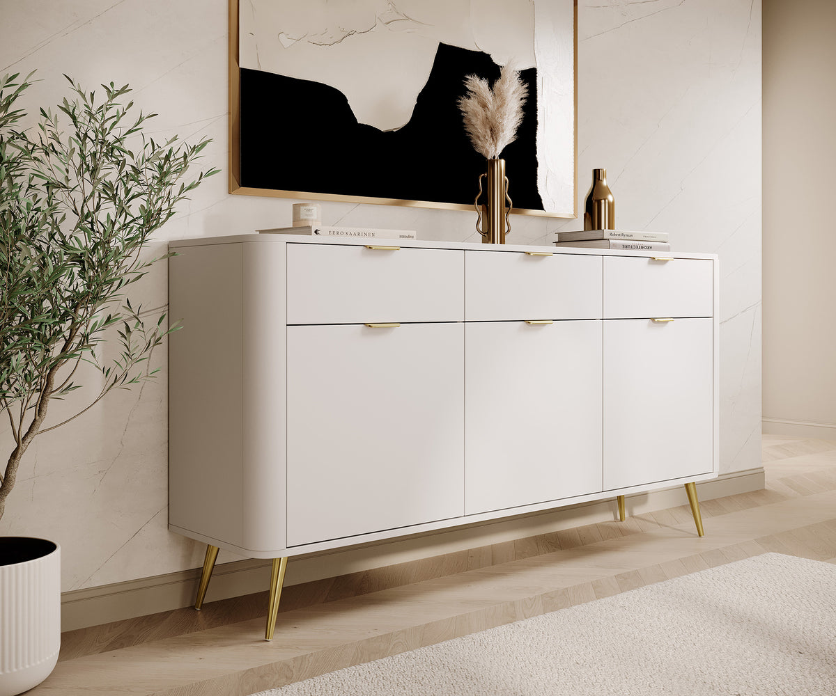Commode trois portes Oval avec tiroirs 163,5 cm Blanche
