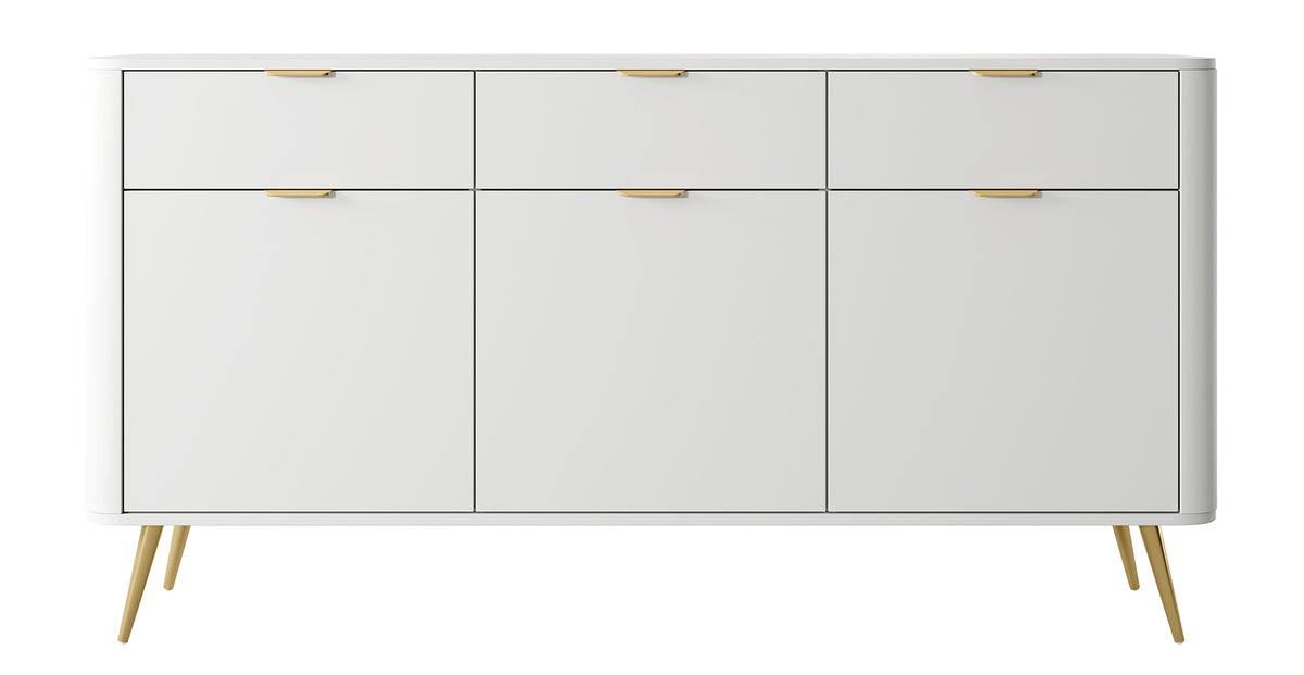 Drehtür-Kommode Oval mit Schubladen 163,5 cm Weiß