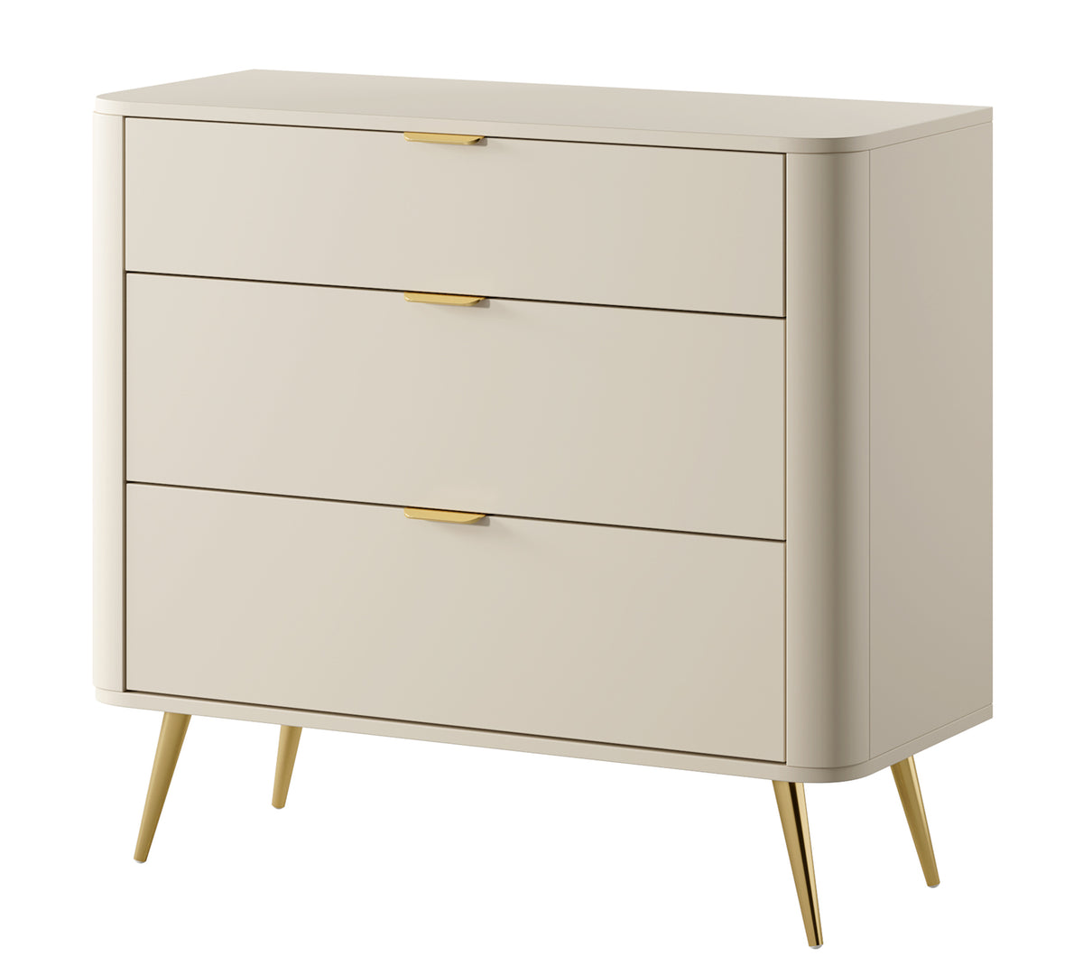 Oval-Kommode mit drei Schubladen, 92 cm, sandbeige