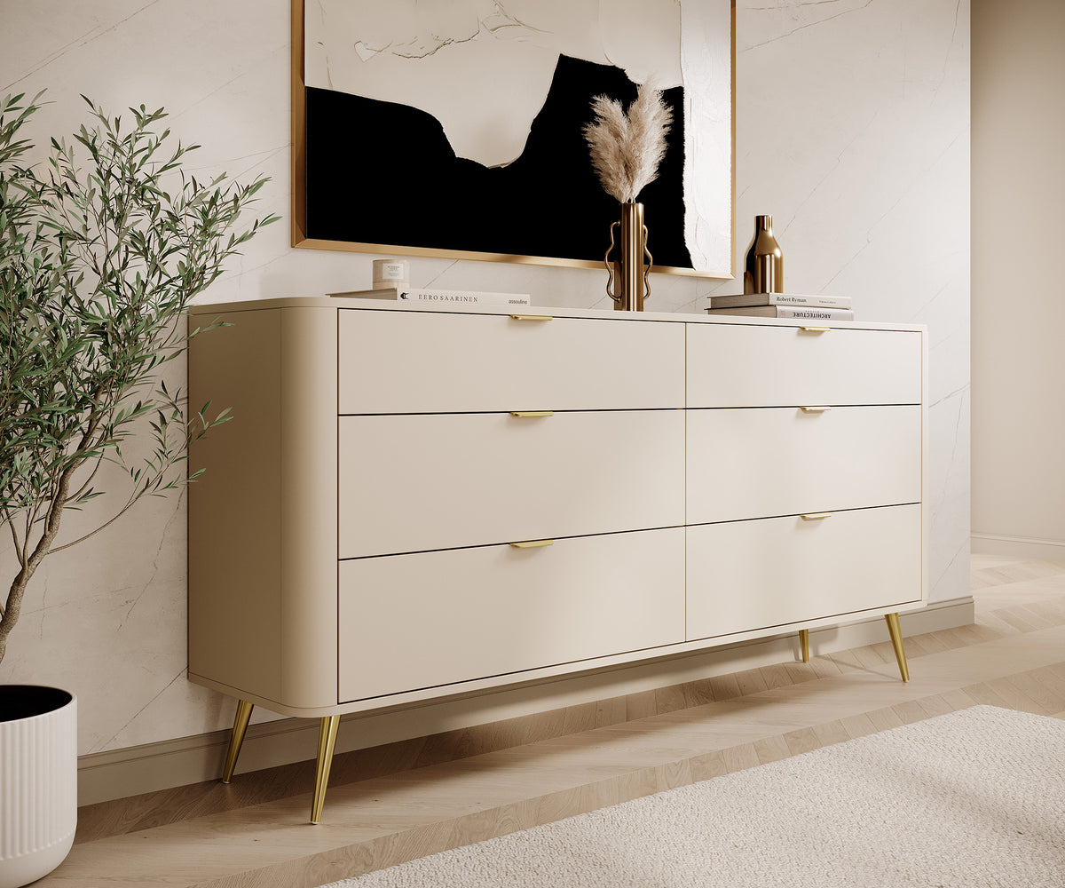Commode Oval à six tiroirs 173 cm beige sable