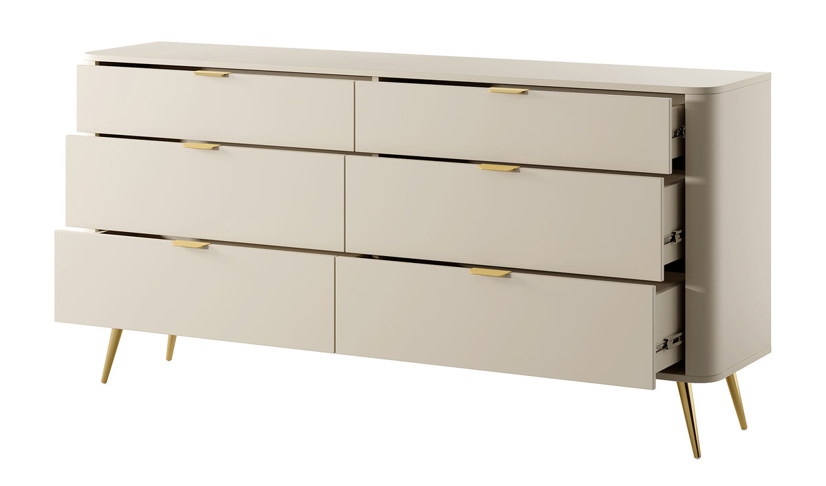 Commode Oval à six tiroirs 173 cm beige sable