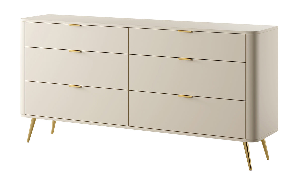 Commode Oval à six tiroirs 173 cm beige sable