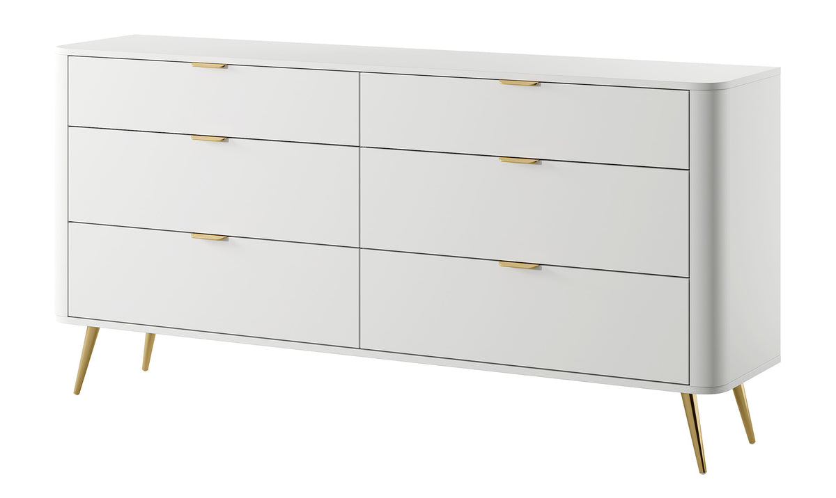 Oval-Kommode mit sechs Schubladen, 173 cm, Weiß