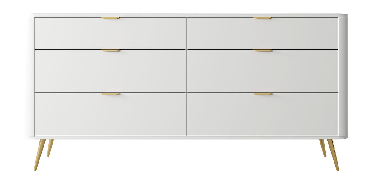 Oval-Kommode mit sechs Schubladen, 173 cm, Weiß