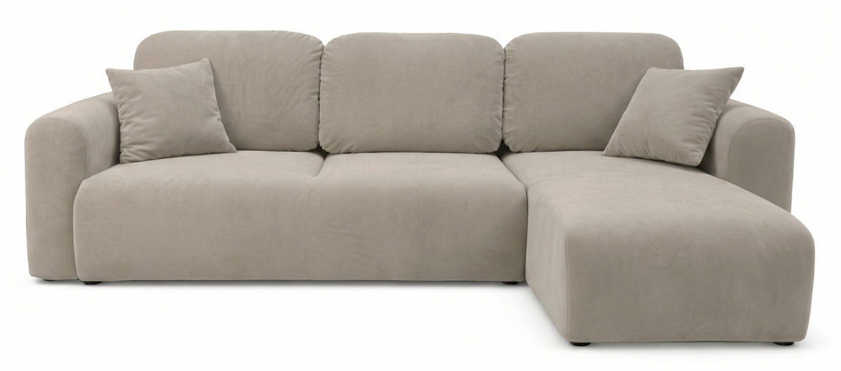 Ecksofa mit Schlaffunktion Olido, L-förmig, universell, mit Stauraum, beige, wasserabweisender Samt