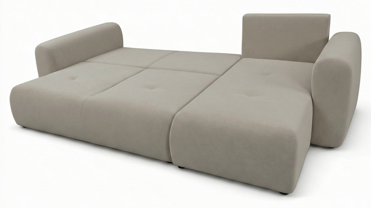Ecksofa mit Schlaffunktion Olido, L-förmig, universell, mit Stauraum, beige, wasserabweisender Samt