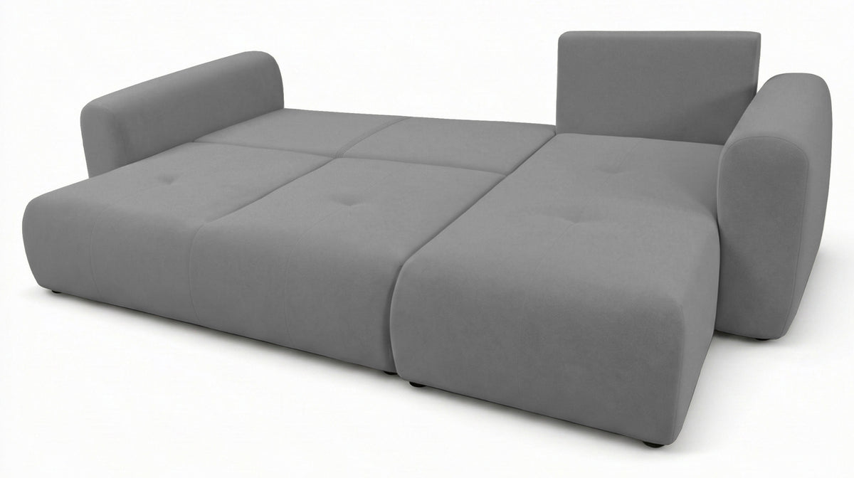 Ecksofa mit Schlaffunktion Olido, L-förmig, universell mit Stauraum, grauer wasserabweisender Samt