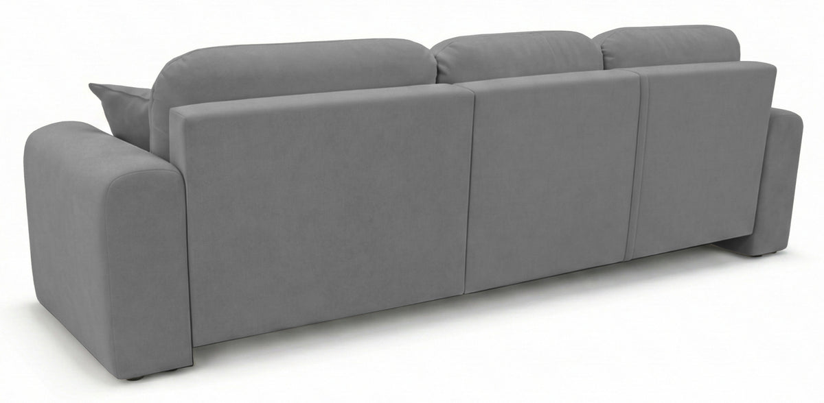 Ecksofa mit Schlaffunktion Olido, L-förmig, universell mit Stauraum, grauer wasserabweisender Samt