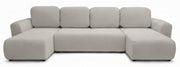Canapé d'angle convertible Olido en U universel avec coffre, velours hydrofuge gris beige
