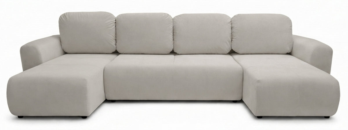Canapé d'angle convertible Olido en U universel avec coffre, velours hydrofuge gris beige