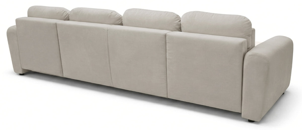 Canapé d'angle convertible Olido en U universel avec coffre, velours hydrofuge gris beige