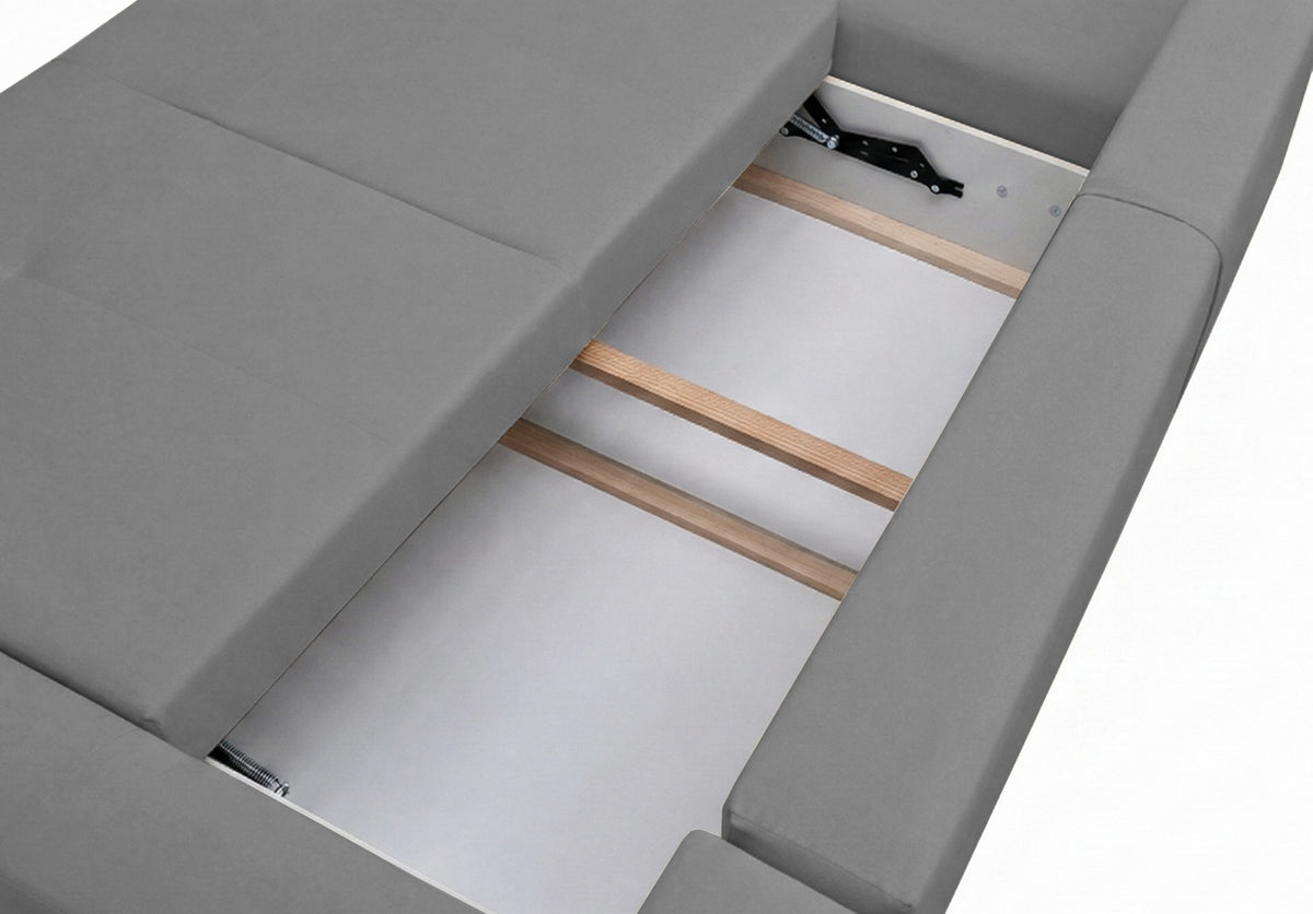 U-förmige Eckcouch Olido mit Schlafunktion, universell, mit Stauraum, grauer hydrophober Samtbezug