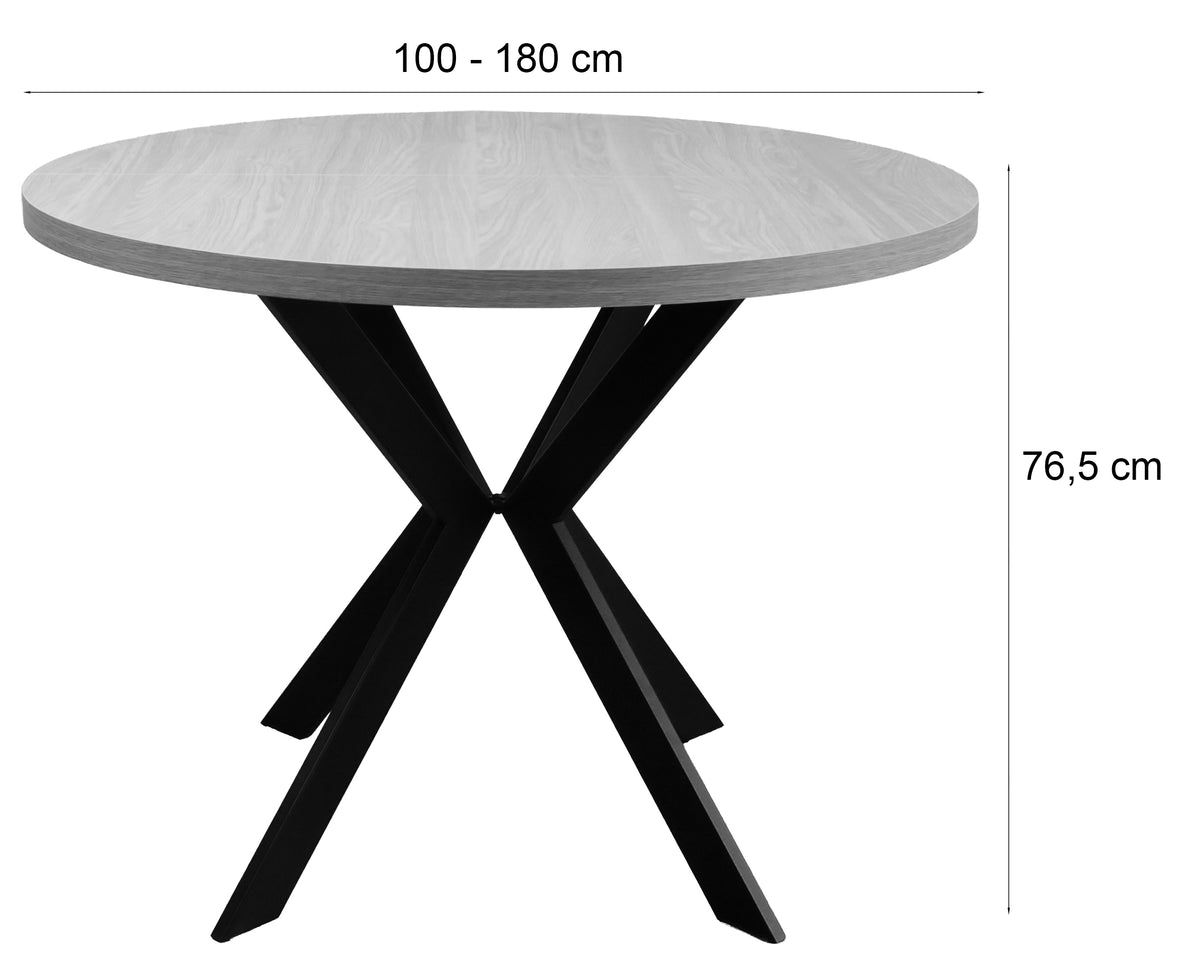 Table extensible Callions 100-180x100 cm en cachemire avec pieds noirs