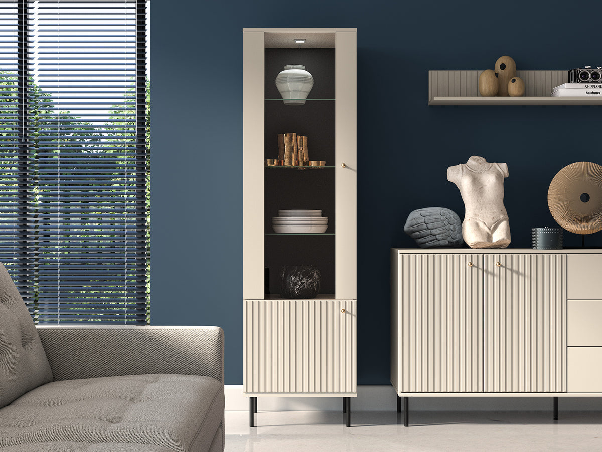 Einflügeliges Caletto-Schrankelement 55 cm mit dekorativen Lamellen, beige