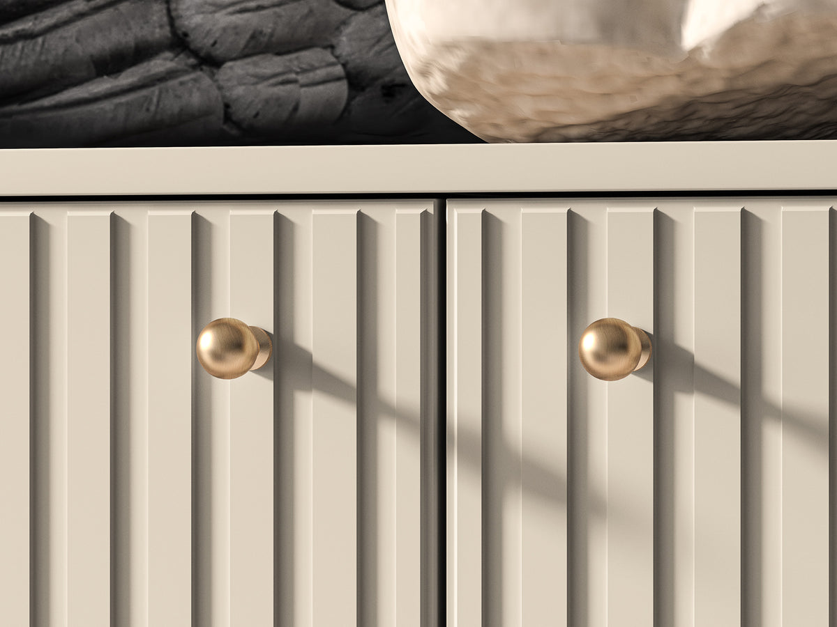 Commode 2 portes Caletto avec 3 tiroirs 160 cm lames décoratives beige