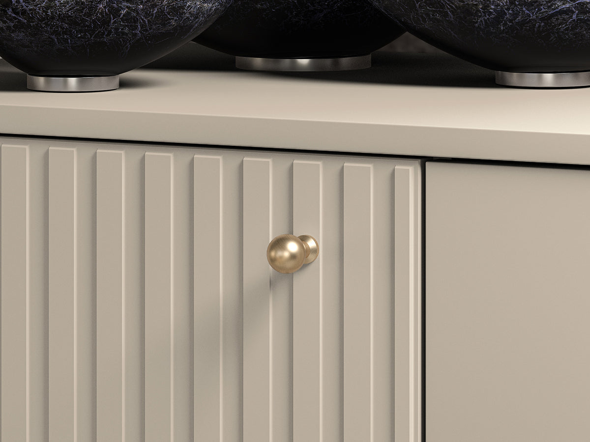 Commode 1 porte Caletto avec trois tiroirs 120 cm, lamelles décoratives beige