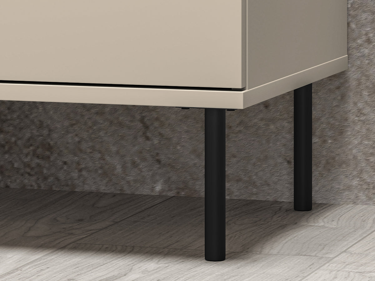 Commode 1 porte Caletto avec trois tiroirs 120 cm, lamelles décoratives beige