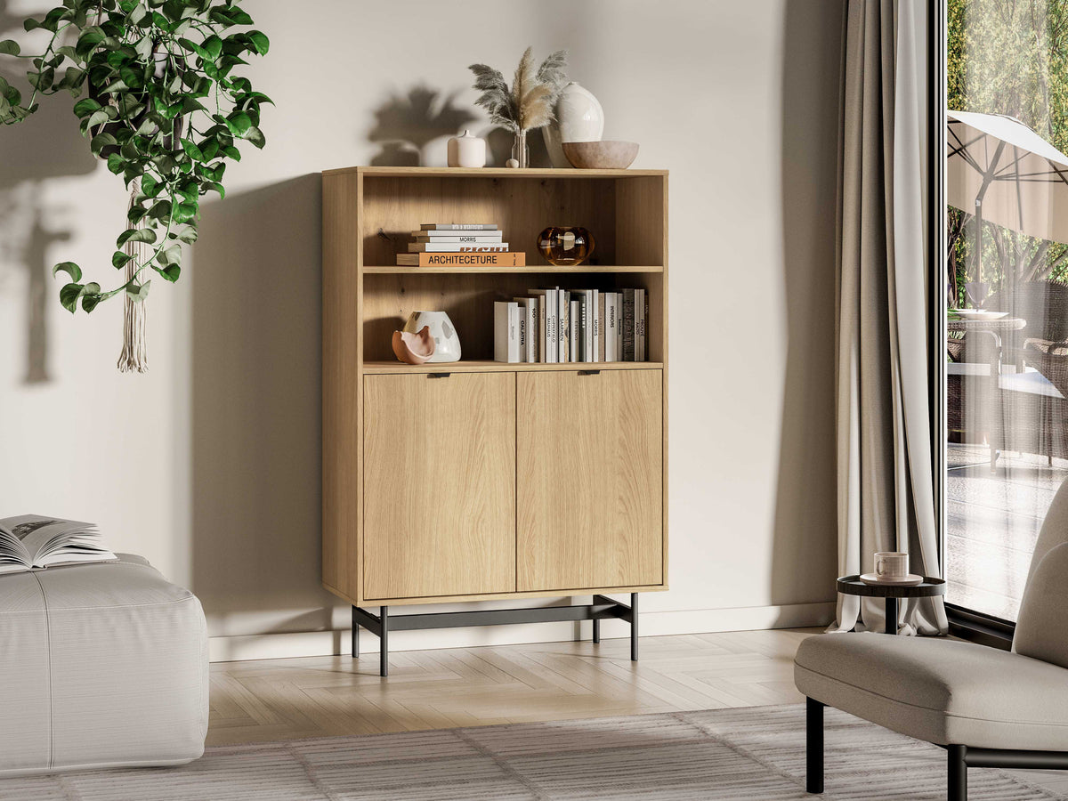 Zweiturige Kommode Reynos mit zwei Fächern, 92 cm, Eiche Mavelie