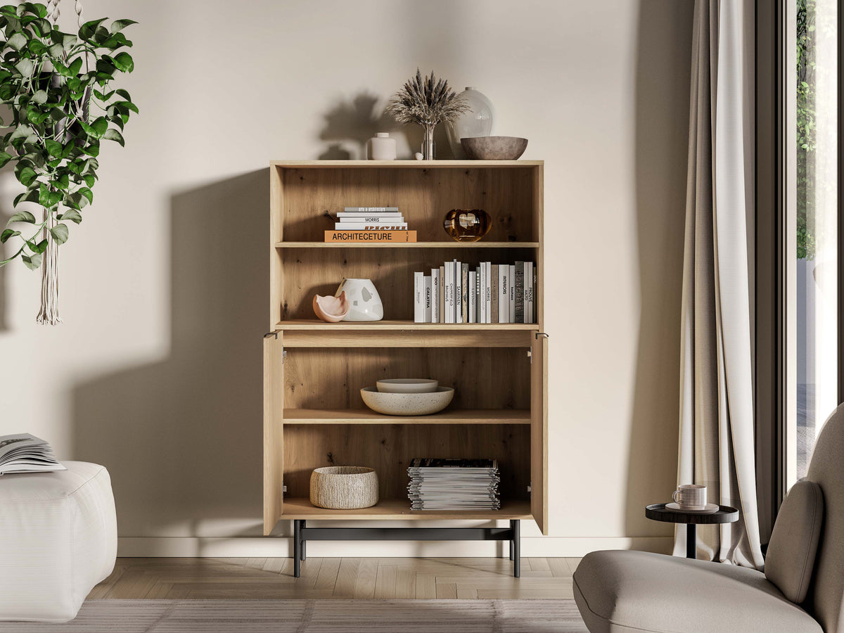 Étagère deux portes Heggers avec deux niches 92 cm chêne mavelie