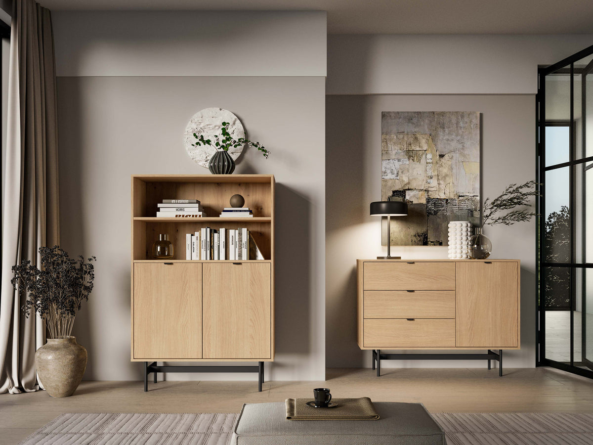 Étagère deux portes Heggers avec deux niches 92 cm chêne mavelie