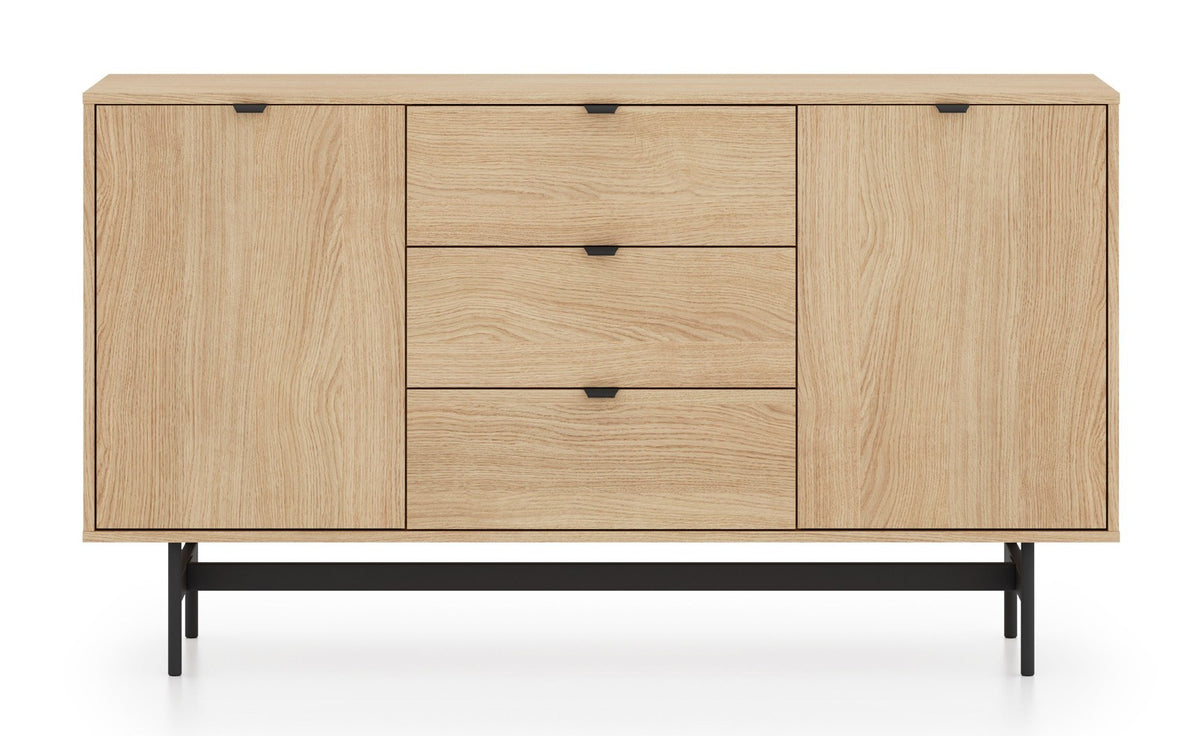 Zweiturige Kommode Reynos mit drei Schubladen, 150 cm, Eiche Mavelie