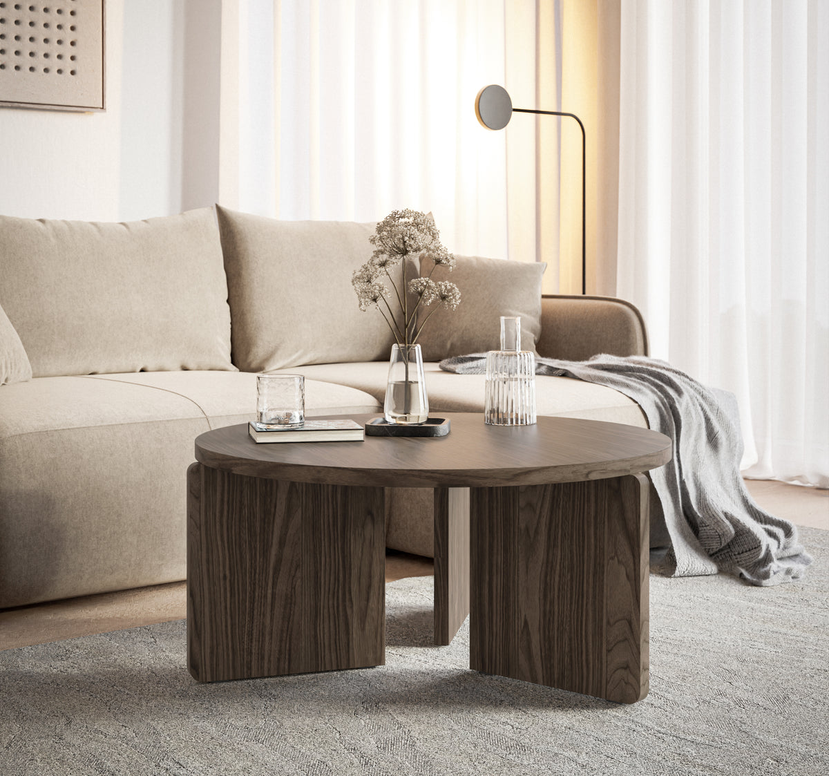Table basse Preffines ronde 85 cm Noyer Wisconsin