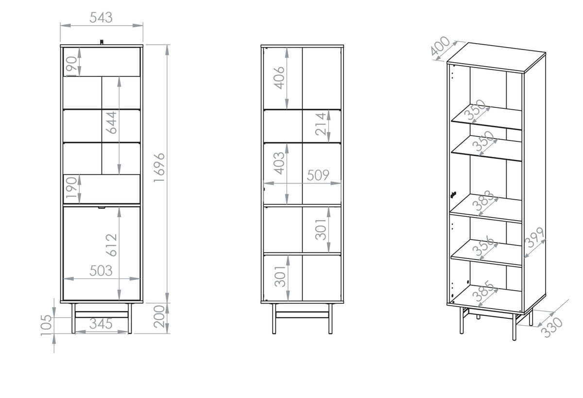Vitrine 1 porte Heggers 54 cm chêne Mavelie