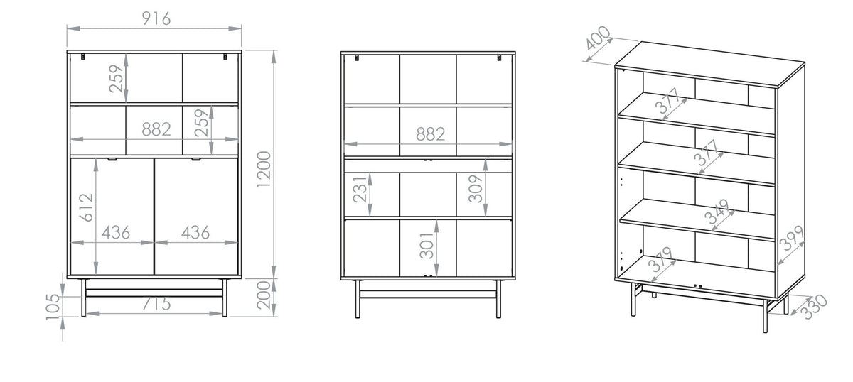Étagère deux portes Heggers avec deux niches 92 cm chêne mavelie