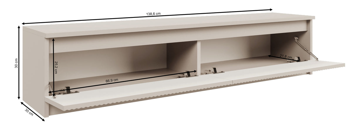 Meuble TV 2 portes Sandia avec façade rainurée 139 cm cachemire