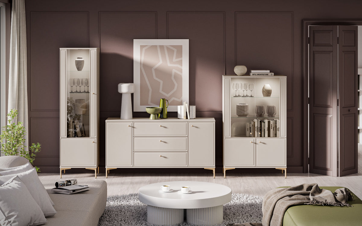 Vitrine quatre portes Sandro avec éclairage 92 cm cachemire