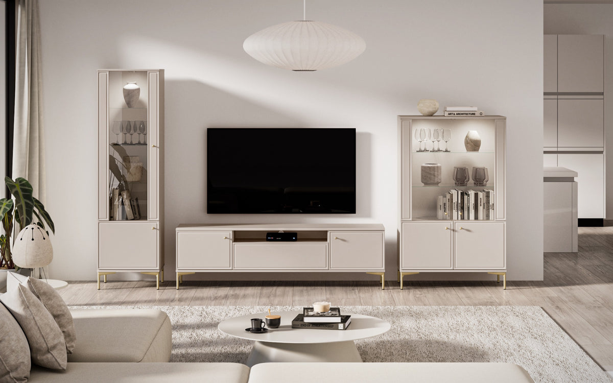 Meuble TV Sandro 180 cm à deux portes avec abattant et niche, couleur cachemire