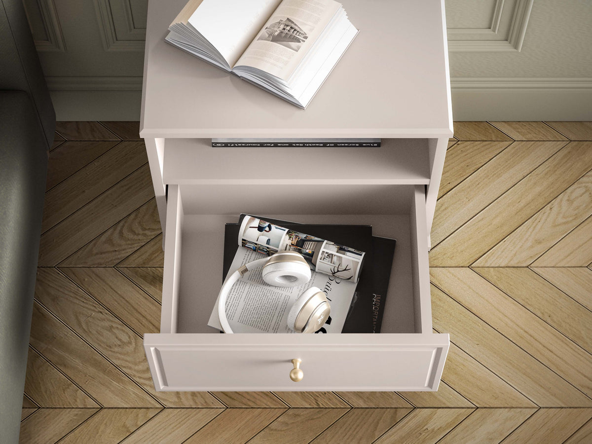 Table de chevet Sandro avec tiroir et niche 45 cm cachemire