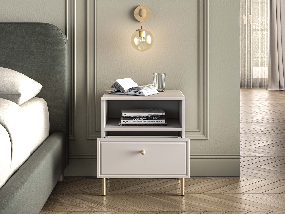 Table de chevet Sandro avec tiroir et niche 45 cm cachemire