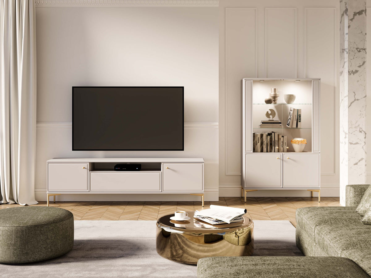 Meuble TV Sandro 180 cm à deux portes avec abattant et niche, couleur cachemire