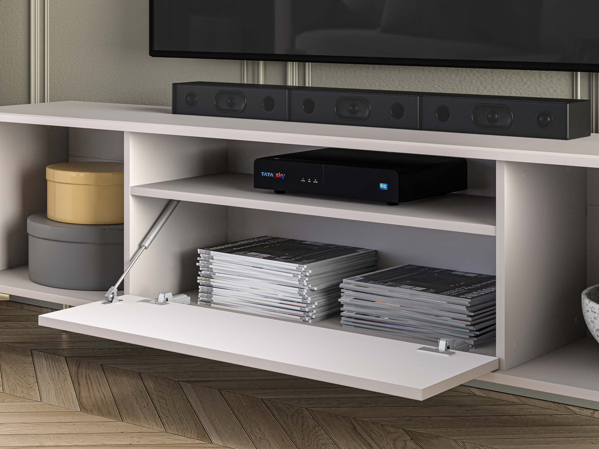 Meuble TV Sandro 180 cm à deux portes avec abattant et niche, couleur cachemire