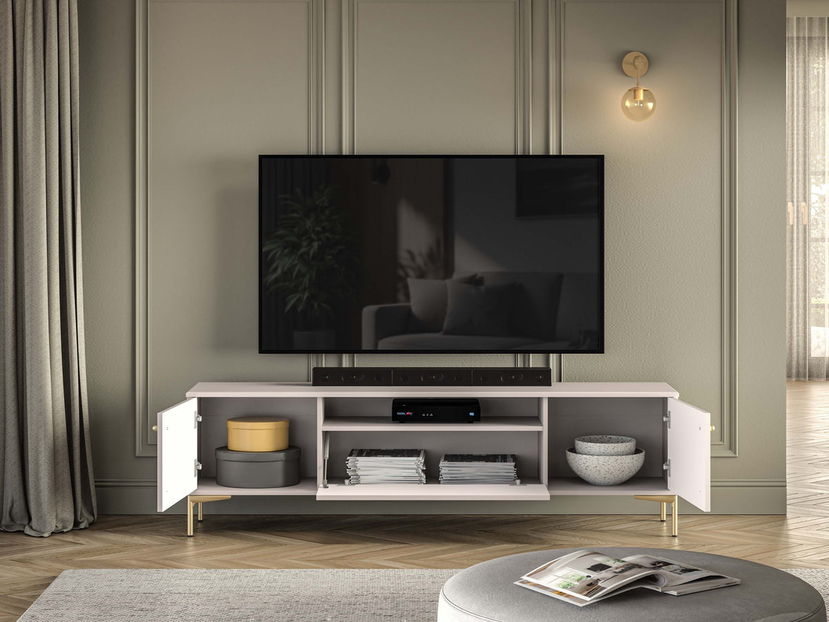 Meuble TV Sandro 180 cm à deux portes avec abattant et niche, couleur cachemire