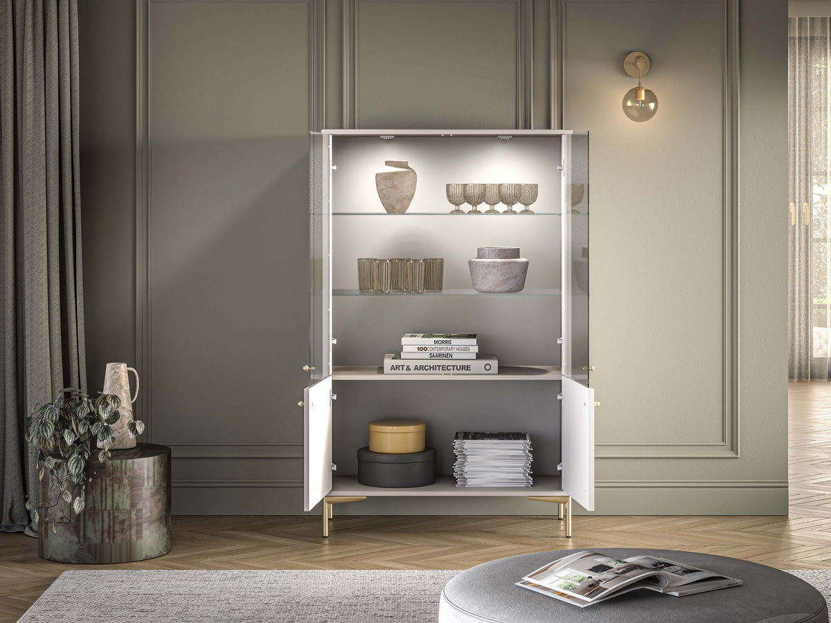 Vitrine quatre portes Sandro avec éclairage 92 cm cachemire