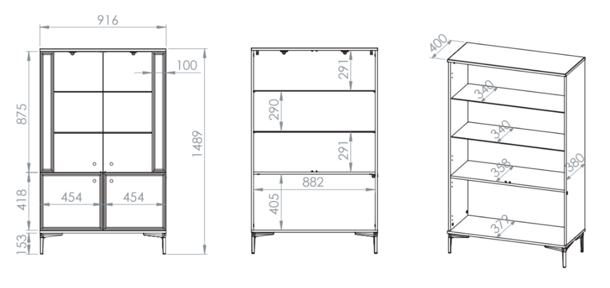 Vitrine quatre portes Sandro avec éclairage 92 cm cachemire
