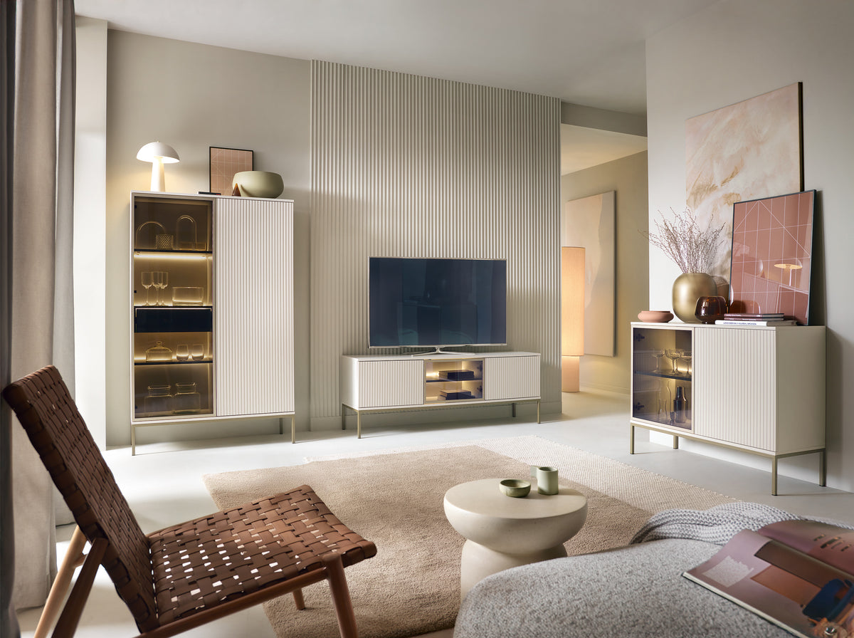 Drehtür-TV-Schrank Tosena mit LED-Beleuchtung, 154 cm, Kaschmir