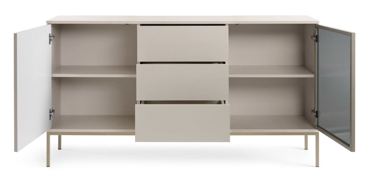 Kommode Tosena mit zwei Türen, Schubladen und LED-Beleuchtung, 154 cm, Kaschmir