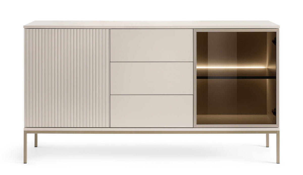 Kommode Tosena mit zwei Türen, Schubladen und LED-Beleuchtung, 154 cm, Kaschmir