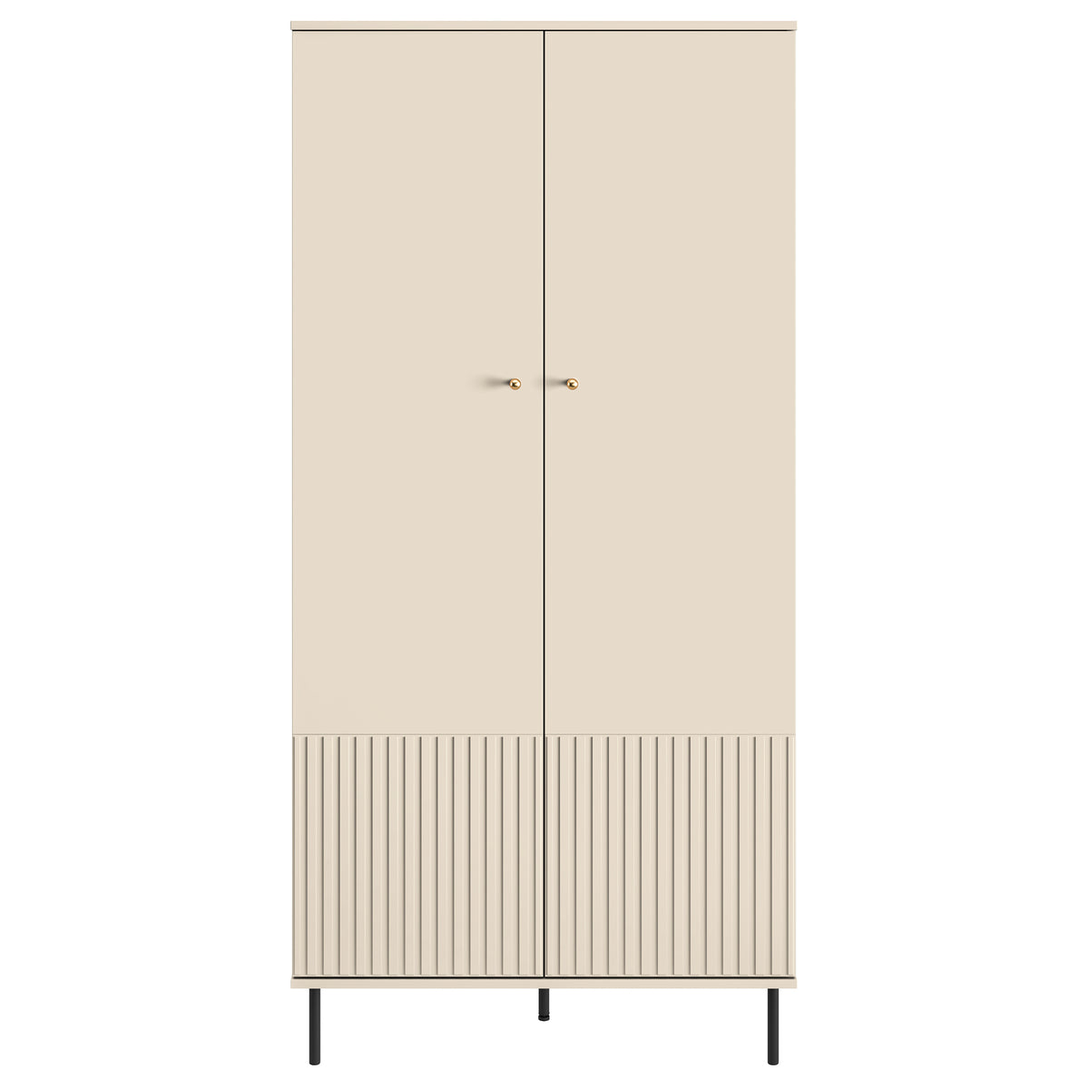 Armoire deux portes Caletto 92 cm avec lamelles décoratives beige