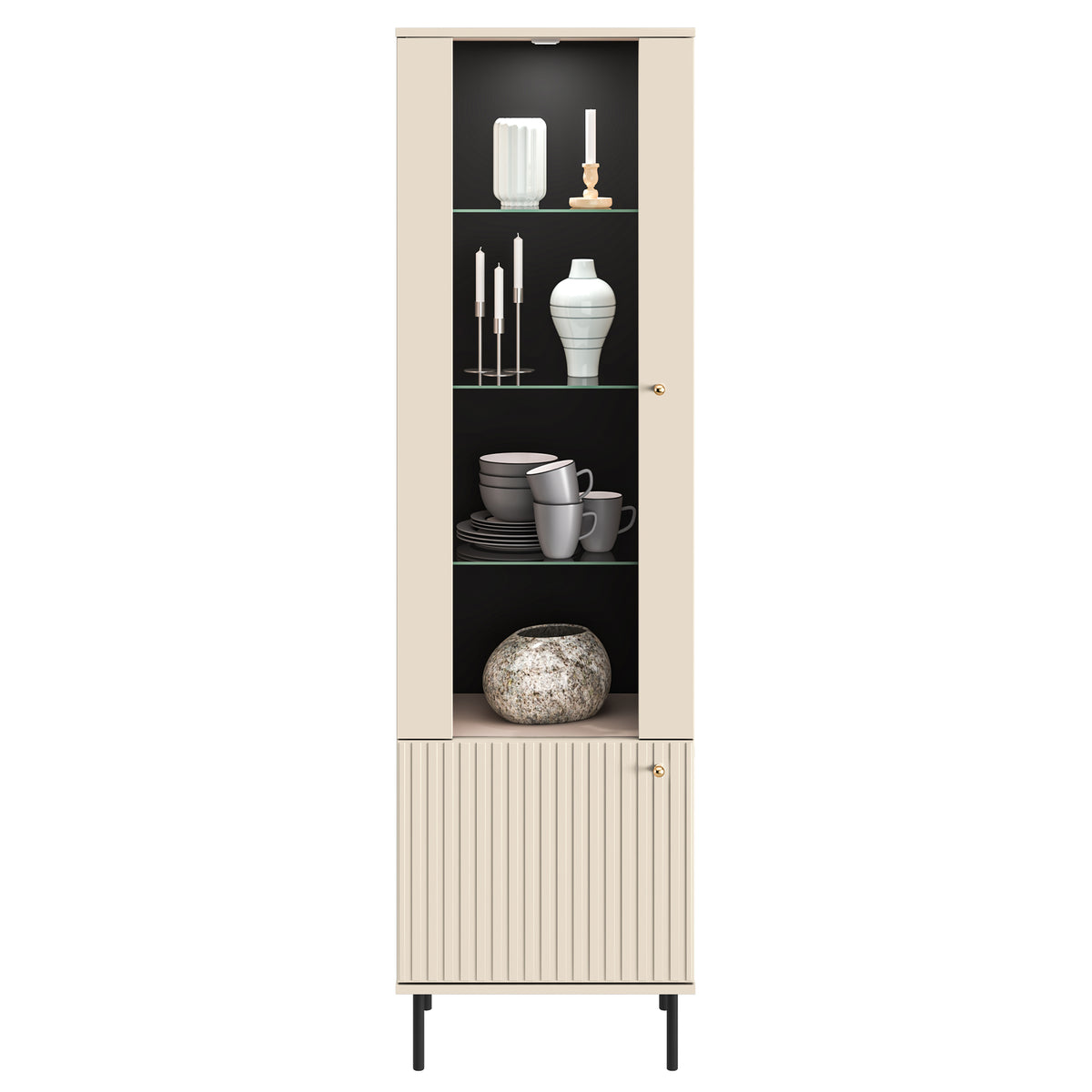 Einflügeliges Caletto-Schrankelement 55 cm mit dekorativen Lamellen, beige