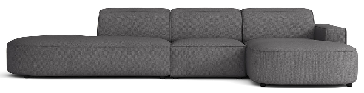 Canapé d'angle modulable Sallmo en L, côté droit, tissu chenille hydrofuge gris foncé